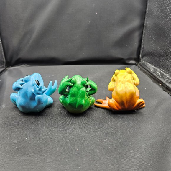 Kittys Critters See Hear Speak No Evil Frogs Blue Green Orange 2001 Set of 3 - Picture 11 of 12
